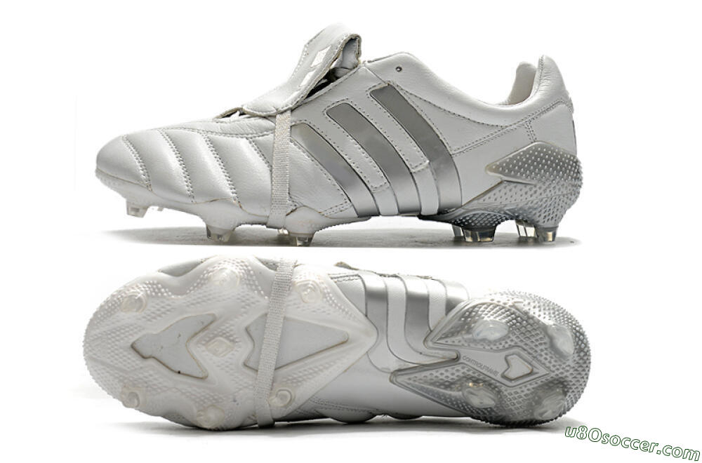 White Silver FG Firm Ground Soccer Cleats: Adidas Predator